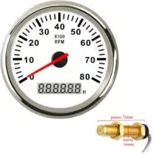 Valkoinen kierrosluku mittari 85mm anturilla